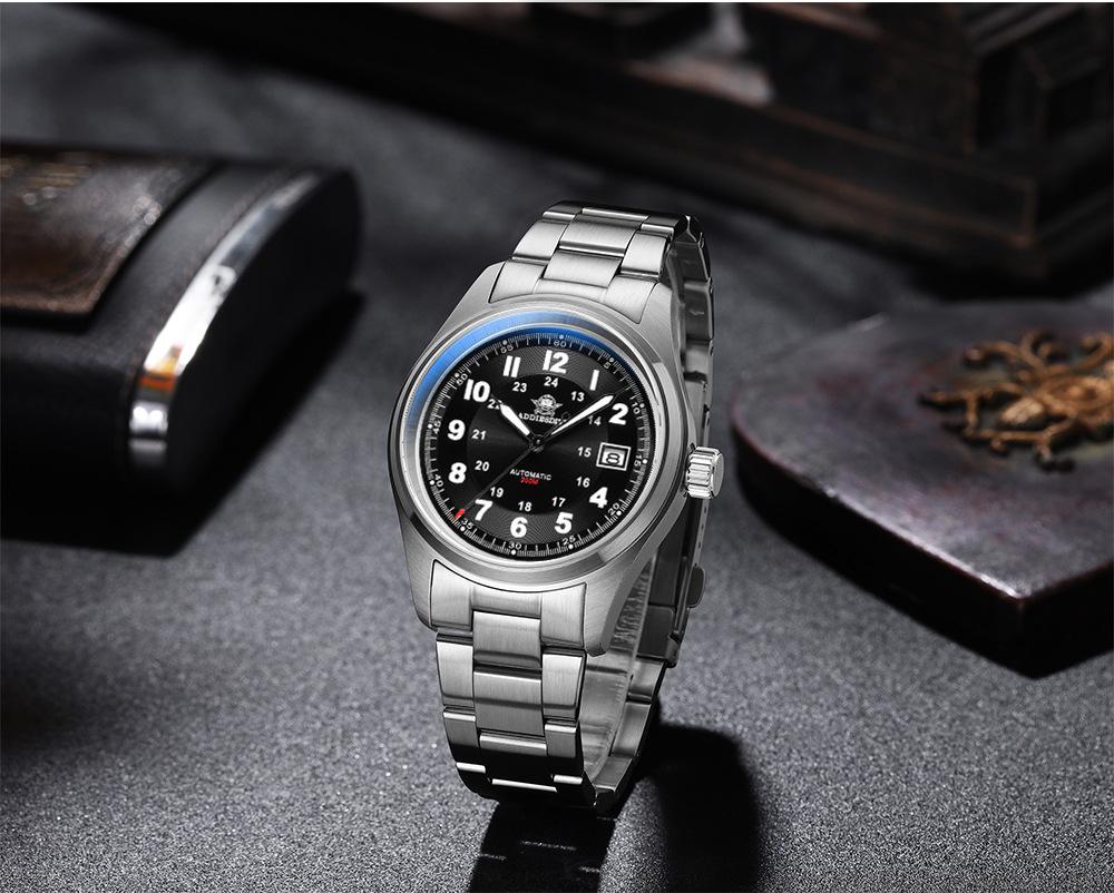ADDIESDIVE Men's High-End Automatic Mechanical Watch with Calendar, Stainless Steel.