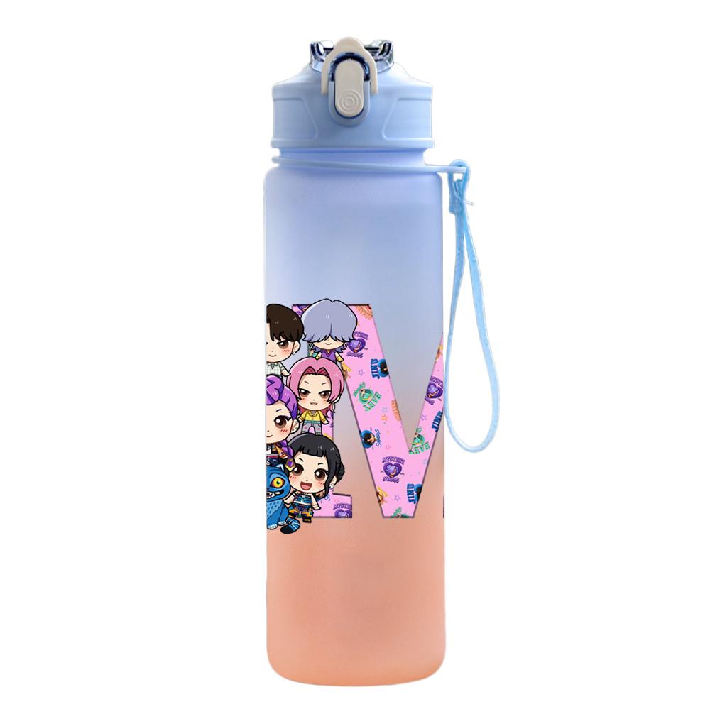 750Ml Water Bottle Anime 26 English Letter K-Pop Demon Hunters Printed Large Capacity Drinking Cup Portable Outdoor Sports Water Cup Children Kid Gift