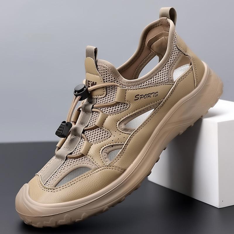 Sandals men's 2025 new summer outdoor mesh breathable men's soft sole non-slip and wear-resistant bag head hollow beach shoes
