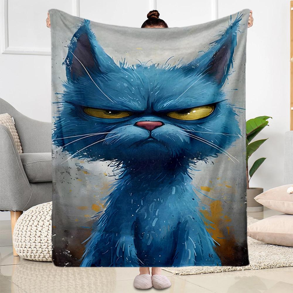 Whimsical Cat Artwork Flannel Blanket,Lightweight,Office Blanket,Sofa Blanket,Comfortable Blanket