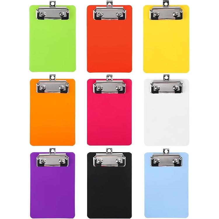4 Pack Plastic Mini Clipboard 4 X 6 Inch,Small Clipboards with Clip,Small Clipboard Clip Boards,Orange Blue White and Black Clip Board,Plastic