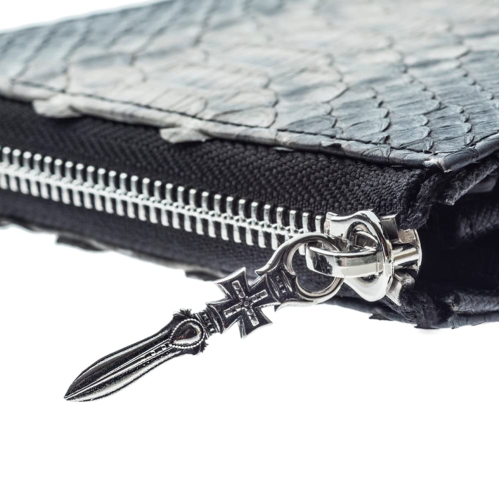 Artemis Classic L-Shaped Slim Gray Python Mini Wallet (ZW0007) - Men's Short Wallet with Zipper, Snake Pattern, and Genuine Leather