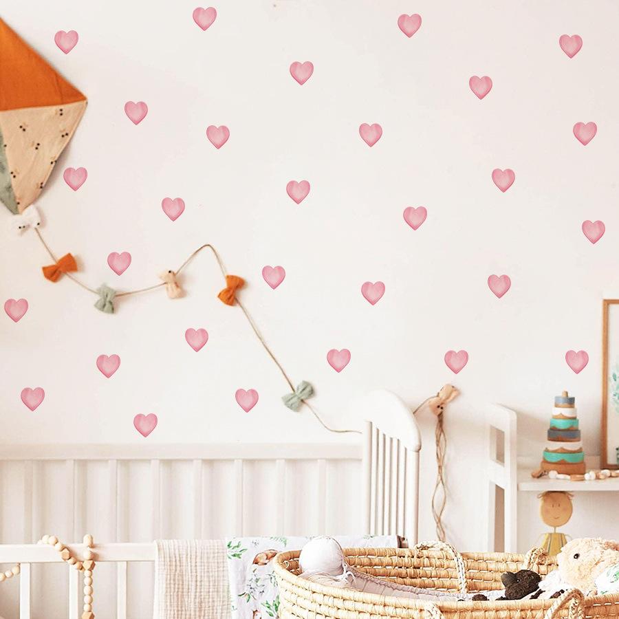 Rosa herzförmige Wandaufkleber, Mädchenzimmer Wanddekorationsaufkleber, Warme Schlafzimmer selbstklebende Wandaufkleber