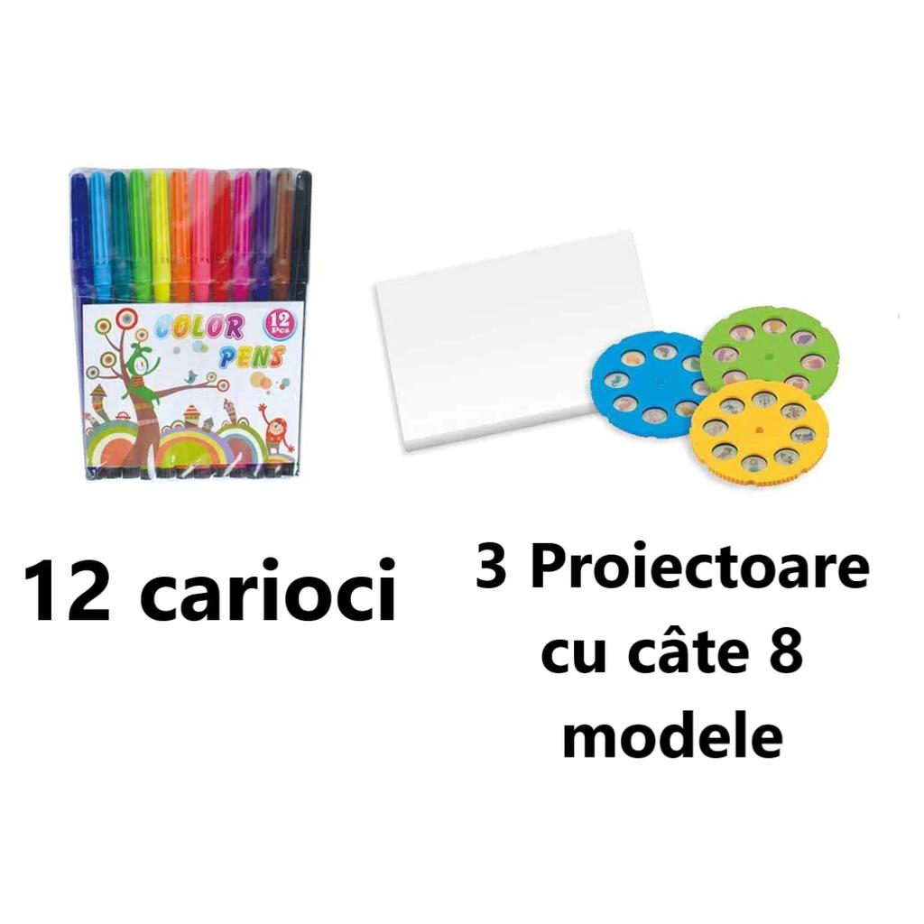 Masuta Kids Drawing Projector Set with 3D Holographic Projector, 3 Discs 24 Patterns, Unicorn Theme, 12 Markers, 32x29.5x23cm, Ages 3+