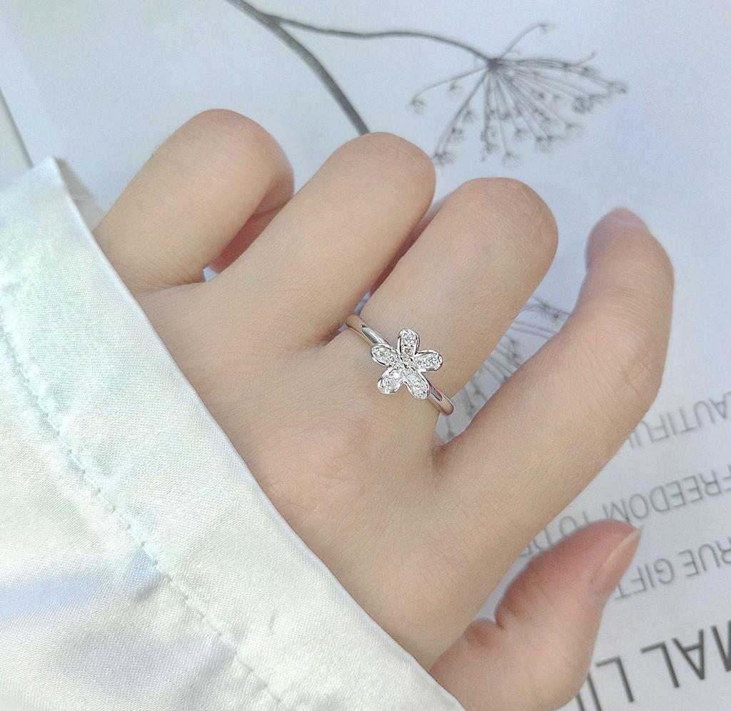 S925 Sterling Silver Floral Diamond-Set Ring: Women's Japanese & Korean Style, Fresh Three-Dimensional Flower Design for Students.