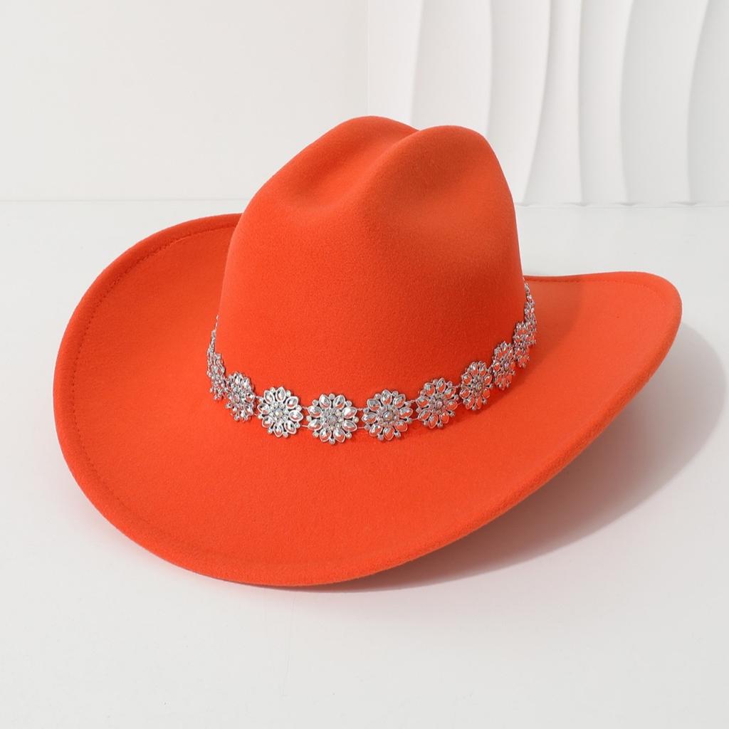 Men's unisex western cowboy hat Metallic flower rhinestone gem accessories Gentleman's hat Hiking hat