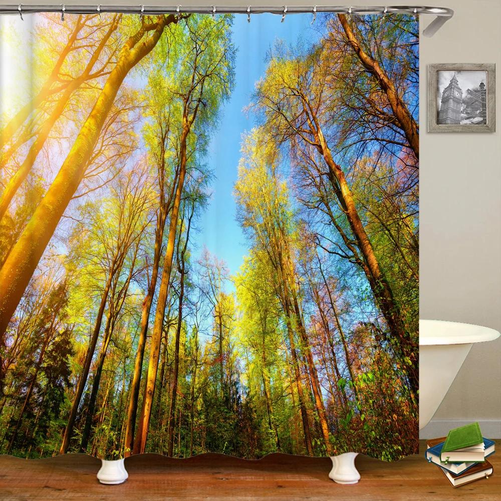 3d Printing Green Forest Waterfall Shower Curtains Waterproof Bathroom Curtain With Hooks Bath Curtain 180*200 Polyester Fabric