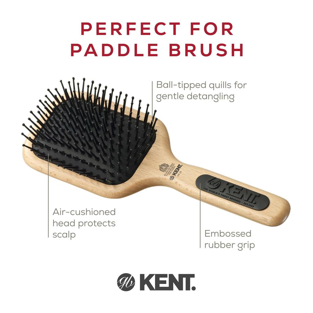 GB KENT Kent Royal Warrant Ball Pin Cushion Paddle Hairbrush, Large, Perfect for Your Hair Series PF18