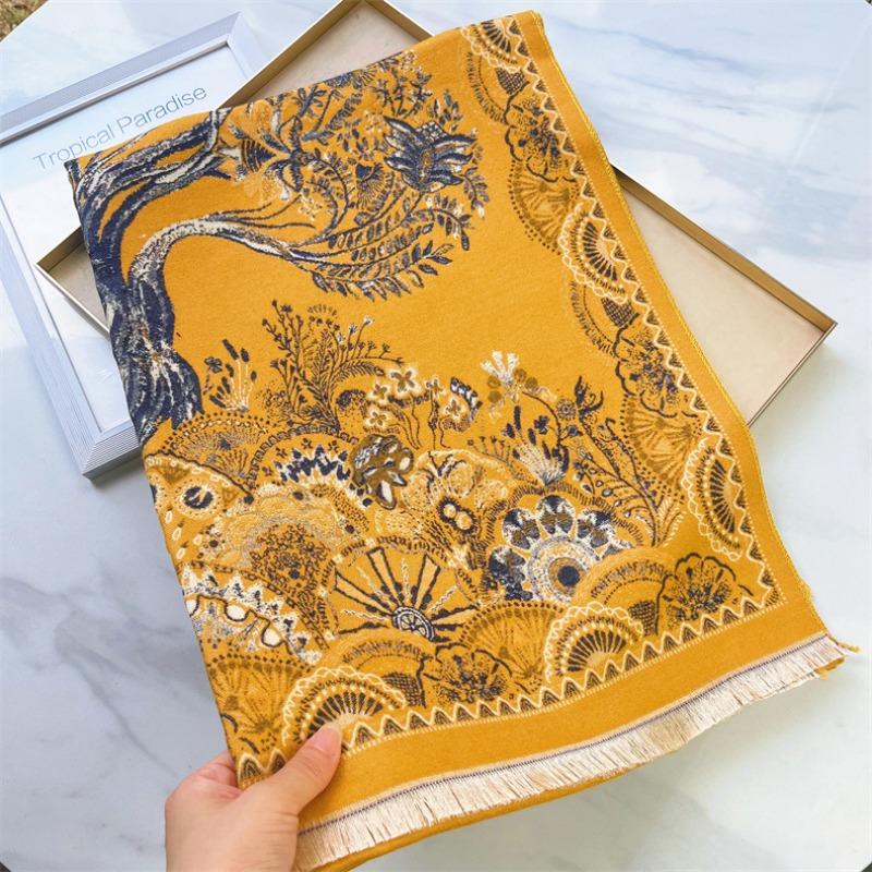 Retro Shenshu Imitation Cashmere Scarf for Women's Dual-purpose Thickened Warm Autumn and Winter Student Scarf Air Conditioner Shawl