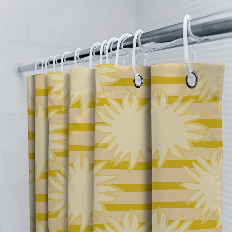 Moderner Sunburst Duschvorhang Wasserdicht Heimdekoration Badezimmer-Liner Gelbe Streifen Muster Duschwand Fliesen Rückwand Remo