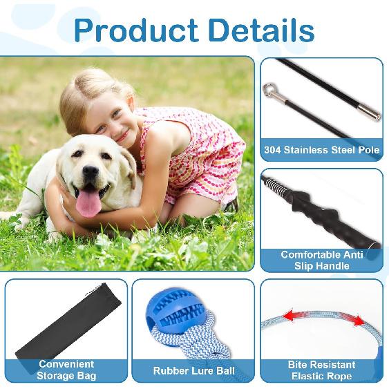 Flirt Pole for Dogs Interactive Dog Pole Toy for Large Medium Small Dogs, Sports Dog Teaser Pole for Tug of War, Flirt Pole with Lure Ball (Standard
