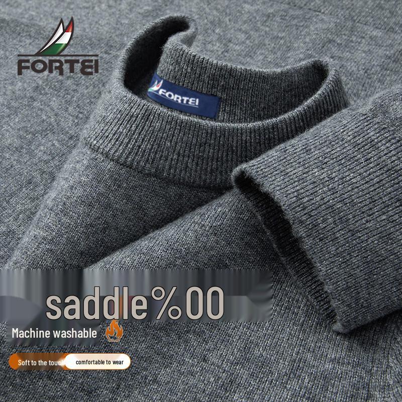 Futing Men's 300G Machine Washable 100% Cashmere Round Neck Sweater