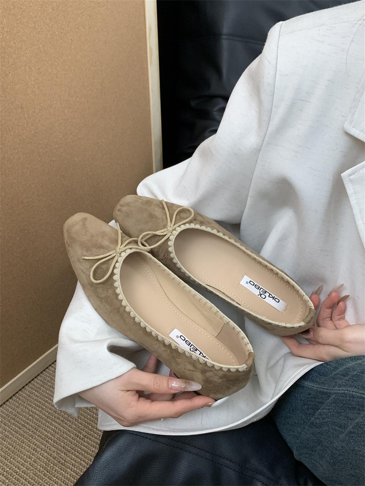 

French evening breeze bow polka dot flat-soled single shoes female 2025 new fairy with skirt grandma shoes ballet shoes 39 хаки