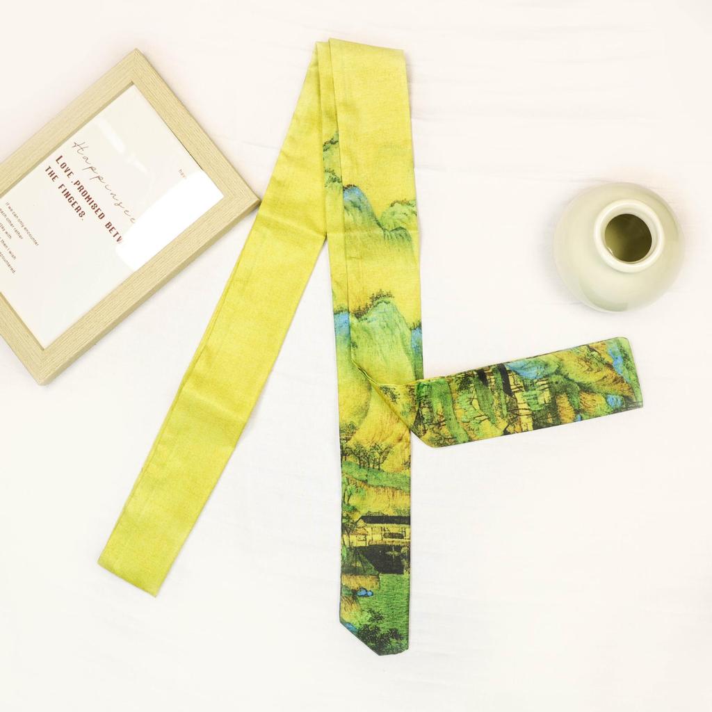 "Frühling Neu Antiker Stil Druck Seidenschal & Chinesisches Band Haarband"