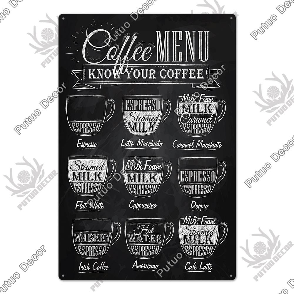Putuo Decor Coffee Vintage Tin Sign Plaque Metal Plate Wall Art Posters for Kitchen Bar Cafe Room Retro Iron Painting