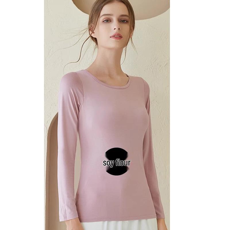 Modal Long-Sleeve Women's Base Shirt with Chest Pads, No Underwire, Integrated Cup, Autumn/Winter Outerwear & Sleepwear