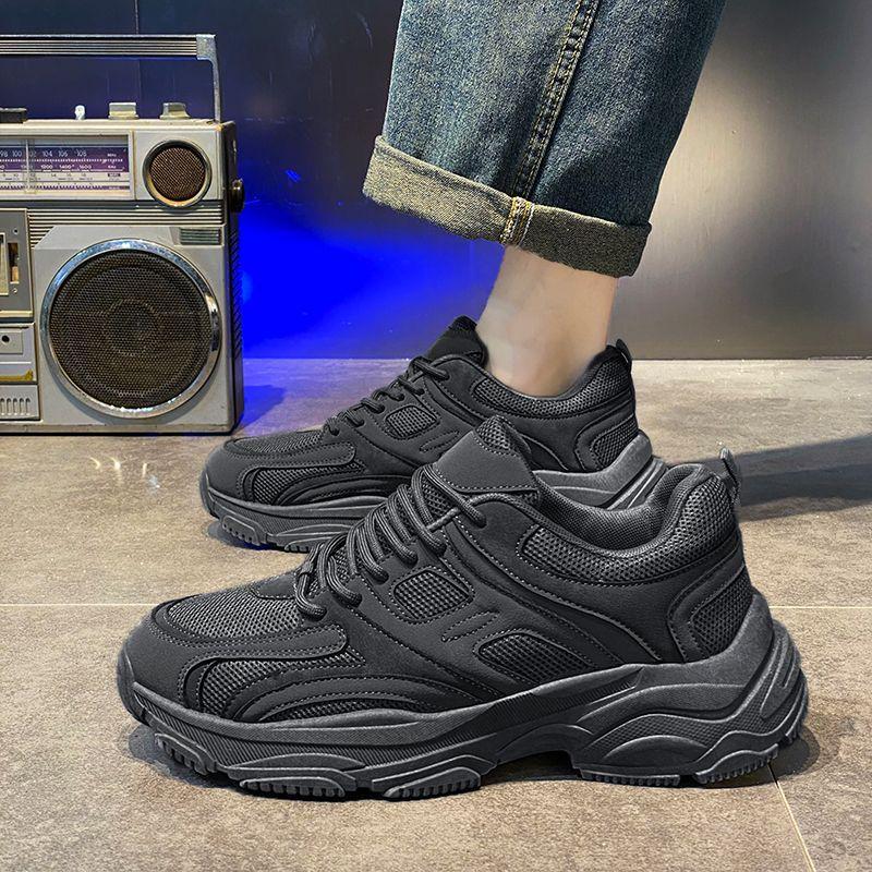 Men's All-Black Summer 2025 Sneakers: Casual Teen Running Shoes with Thick Soles