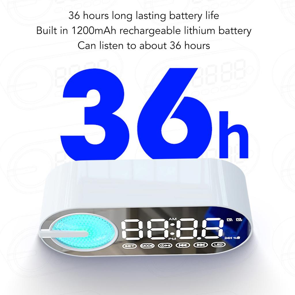 Bluetooth 5.0 Speaker Mirror Clock Heavy Bass FM Radio Rechargeable Digital Alarm Clock with Dual