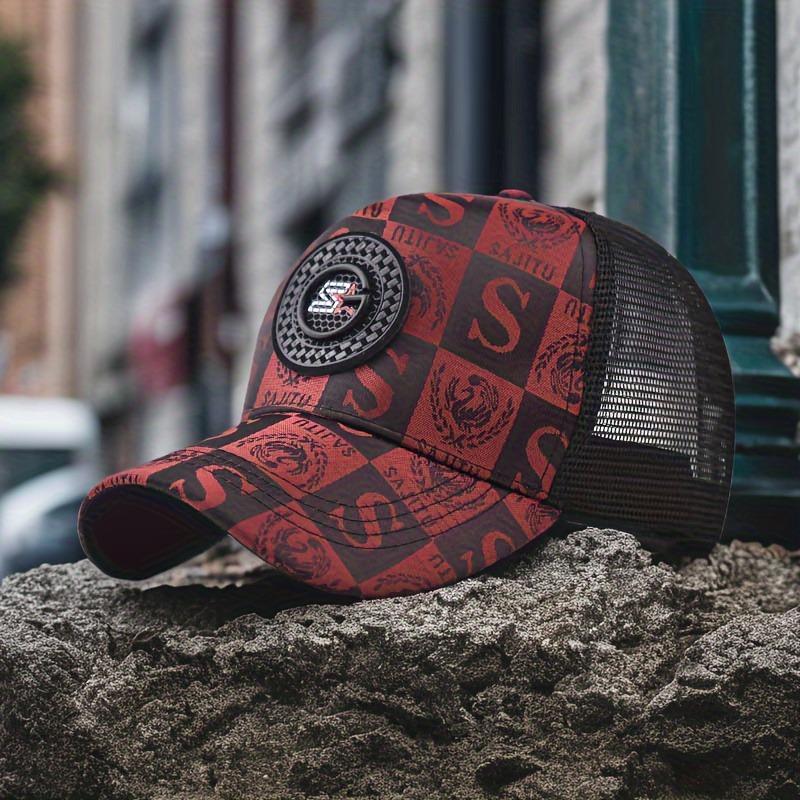 1pc Men's Fashionable Baseball Cap - Breathable Mesh, Snapback, Black/Red, Outdoor Travel