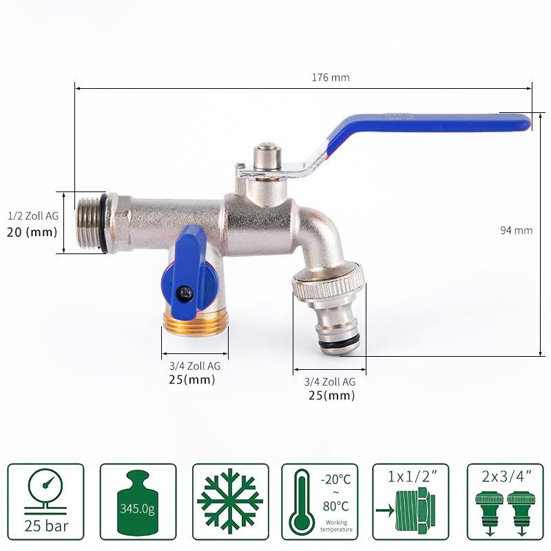 Outdoor Double-Control Brass Faucet for Kitchen and Garden