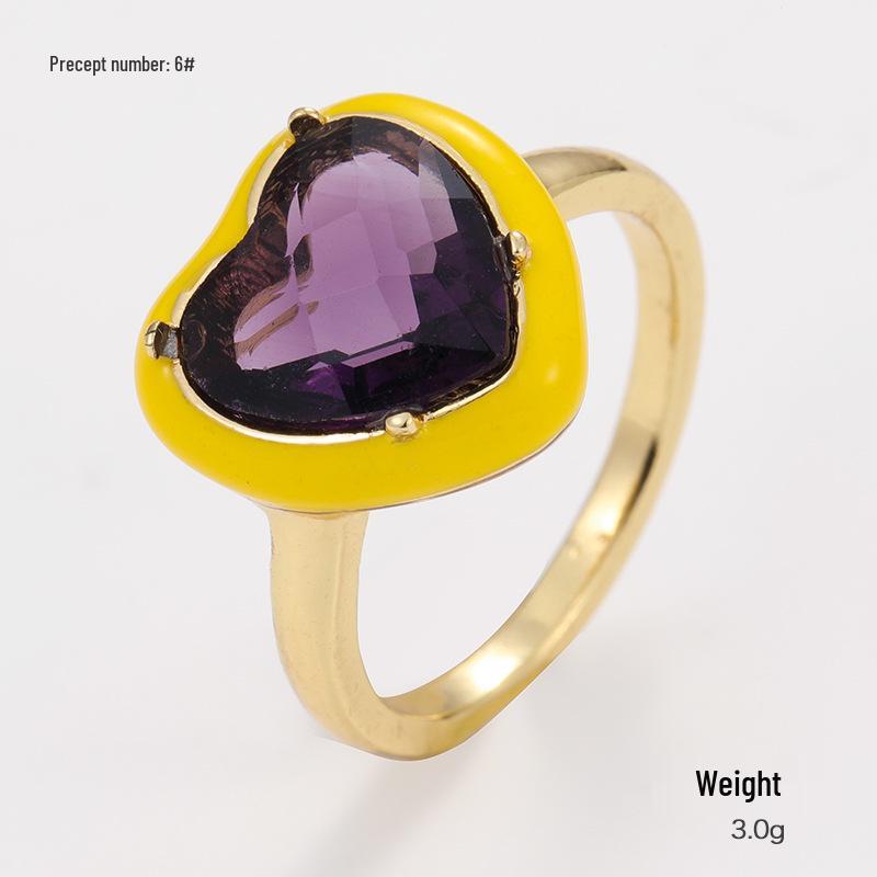 Kenjie Goldfarbener eingelegter Edelstein Emaille Tropfeffekt Geometrischer Ring für Damen, Europäischer und Amerikanischer Sommerstil