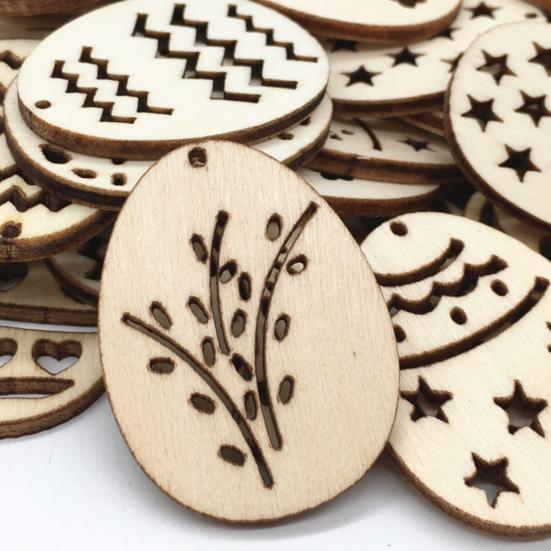 50 Stück/Beutel Holzscheiben, exquisite Verarbeitung, leicht, einzigartig, geschnitzt, Ei, Hackschnitzel, Ornamente, Heimdekoration