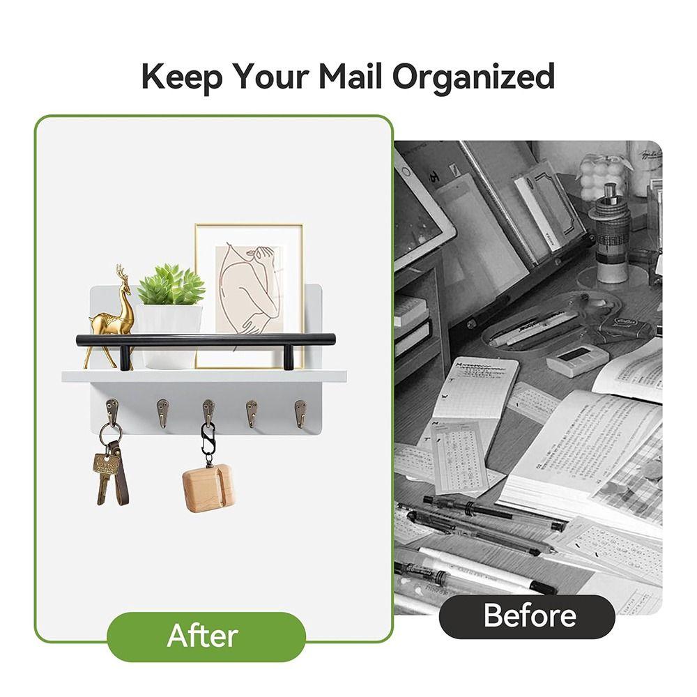 Wall Mounted Wooden Key Holder Floating Shelf Clothes Storage Rack Coat Hook  Home Decor