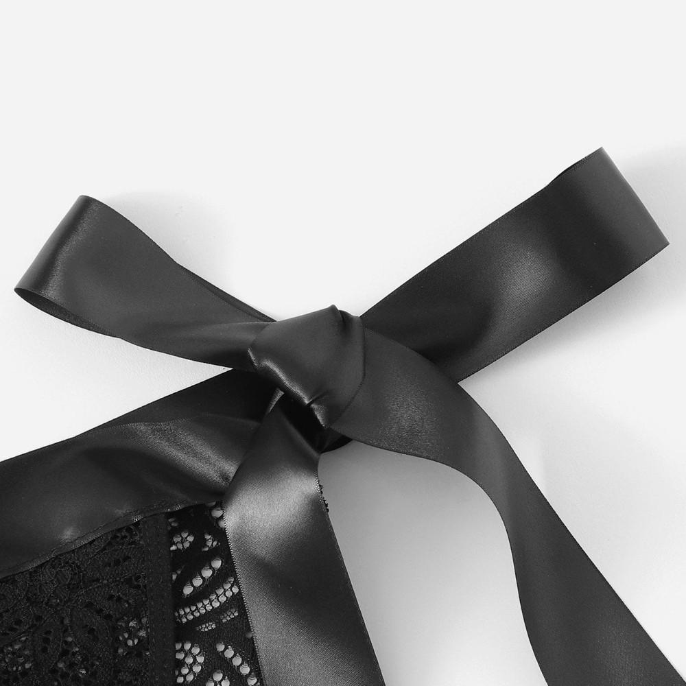 Women Bra Sexy Underpant Scalloped Trim Tie Side Lace Set Lingerie Bow Babydoll