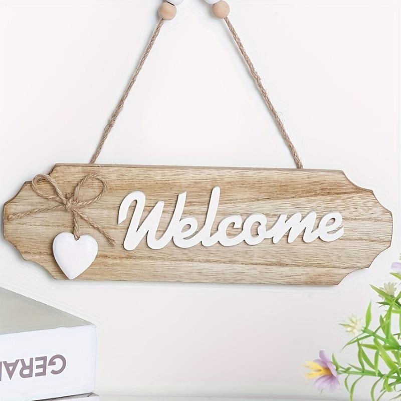 Vintage Welcome Sign Hanging Decor with Small Heart Ornament Home Kitchen Bathroom Living Room Bedroom Restaurant Outdoor Use