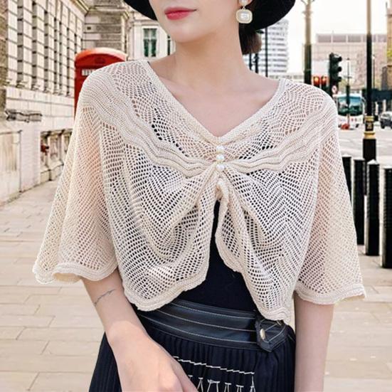 Sunscreen Cardigan Solid Color Half Sleeves Super Thin Shawl Coat Sun Protection Breathable Mesh Sundress Cover Tops Casual Wear Women Clothes