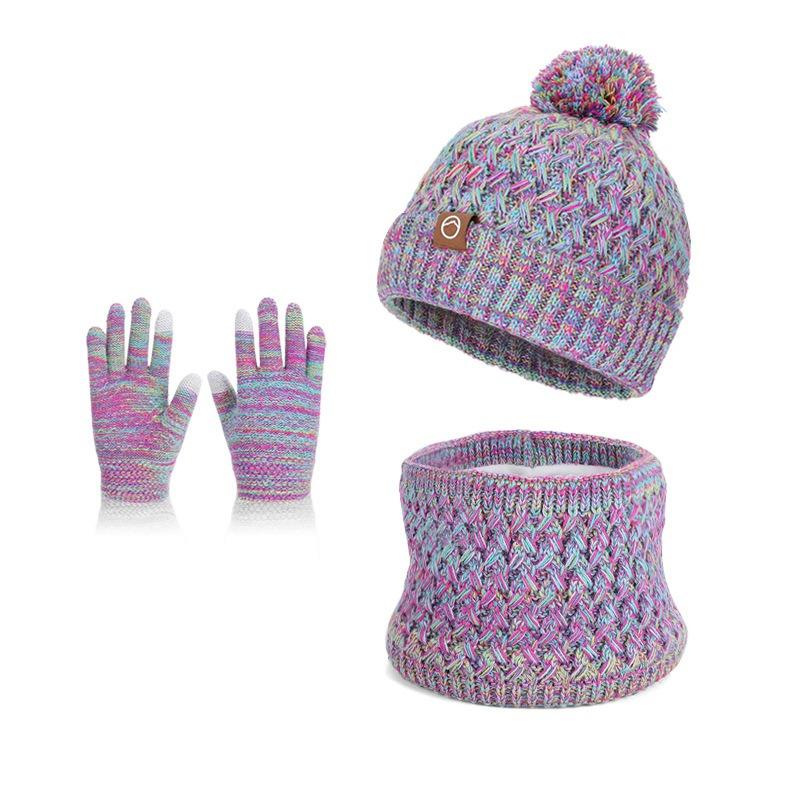 Winter Children's Hat, Scarf, Gloves, Three Piece Set, Anti Cold Ear Protection, Head Cover, Woolen Hat with Plush Insulation