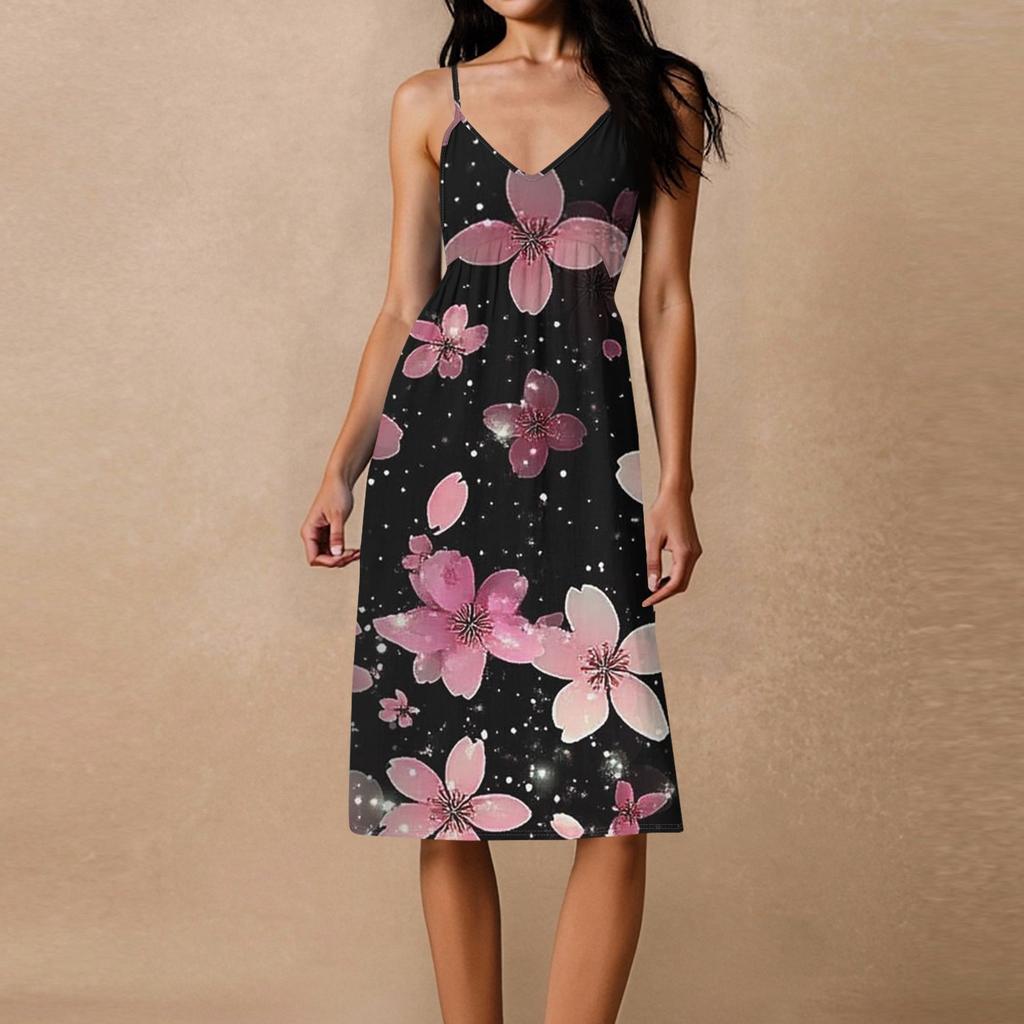 Women's Spaghetti Strap Backless Bow Loose Casual Beach Holiday Dress Sundress