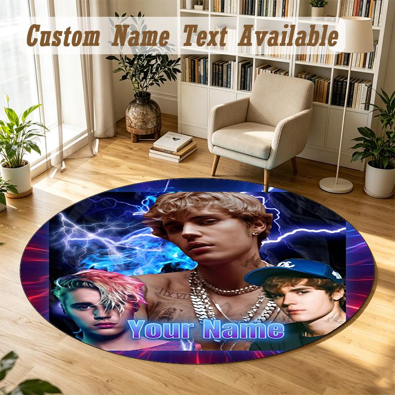 Round Rug Custom NameJustin Bieber Pattern Non Slip Carpet Home Floor Decor