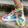 Rainbow Color Lace Up Sneakers Women Casual Non-Slip Platform Vulcanized Shoes Woman 2025 Autumn Flats Running Walking Shoes 43