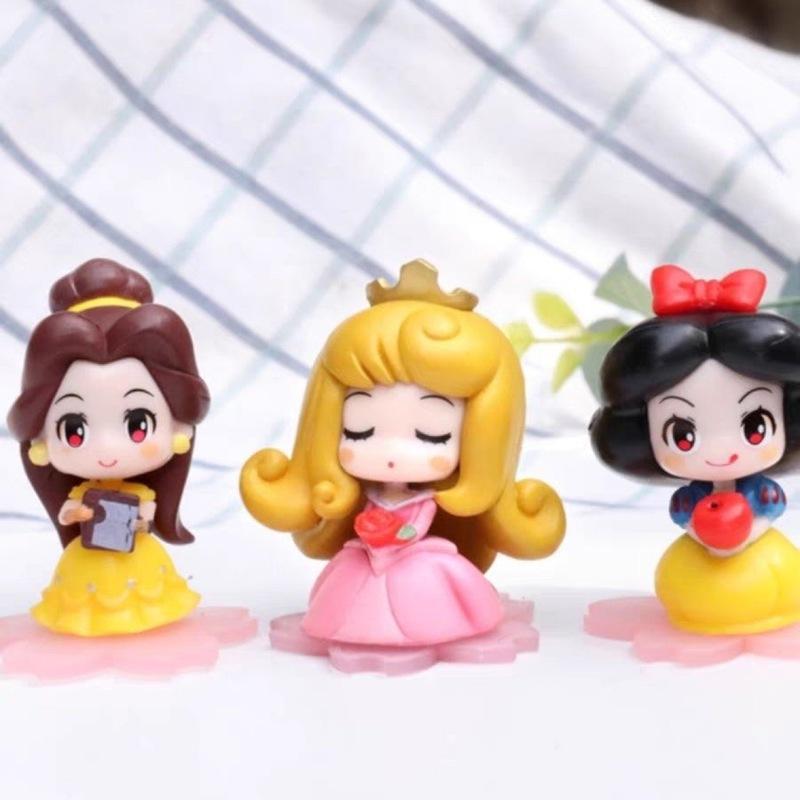 9Pcs Q Version Cute Princess Figures 5-5.5Cm Height Desktop Ornament Snow White Kids Birthday Collectible Gift Toy Anime Model