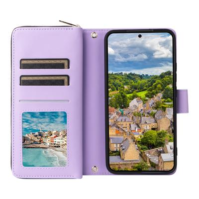 R20 For Samsung Galaxy S22 5G Case PU Leather Zipper Phone Cover with Straps