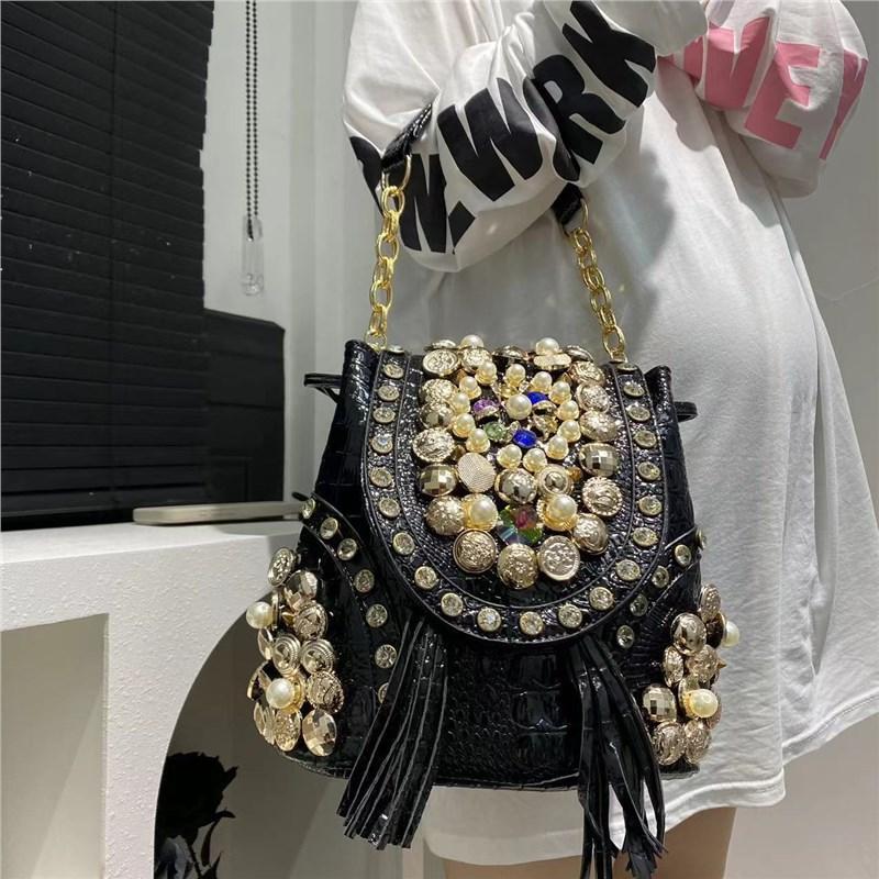 Ladies Korean Elegant Diamond-Encrusted Backpack Multifunctional