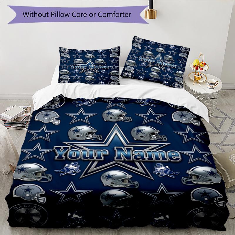 3pcs Custom Name Cowboys Fan Gear Printed Bedding Set Duvet Cover Closure Includes 1 Duvet Cover & 2 Pillowcases, Soft and Comfortable for All Seasons