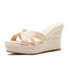 Wedge heel thick-soled fish mouth slippers women's new summer open-toe wear waterproof table high-heeled straw sandals
