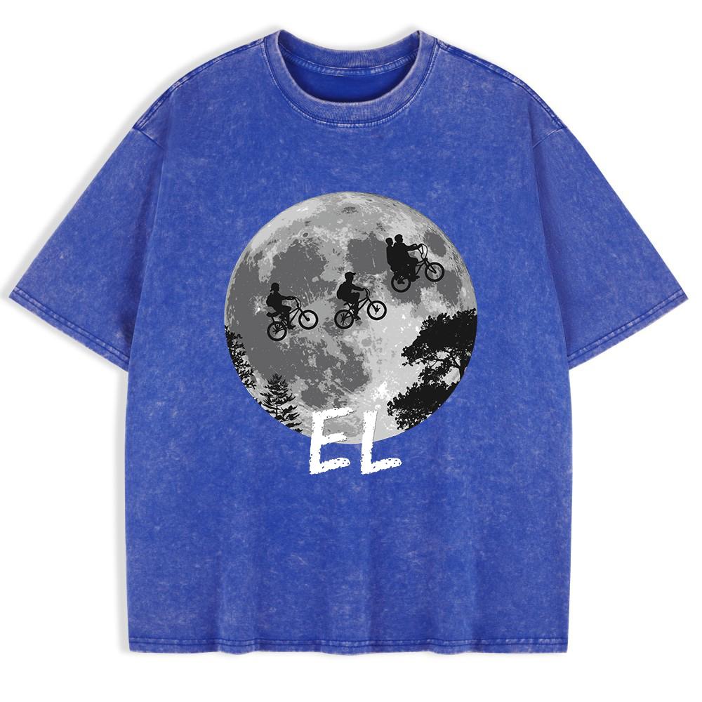 Boys Riding Bicycles Prints Washed T-Shirts Mens Cotton Short Sleeve Tops Basic O-Neck Oversize T Shirt Summer Clothes