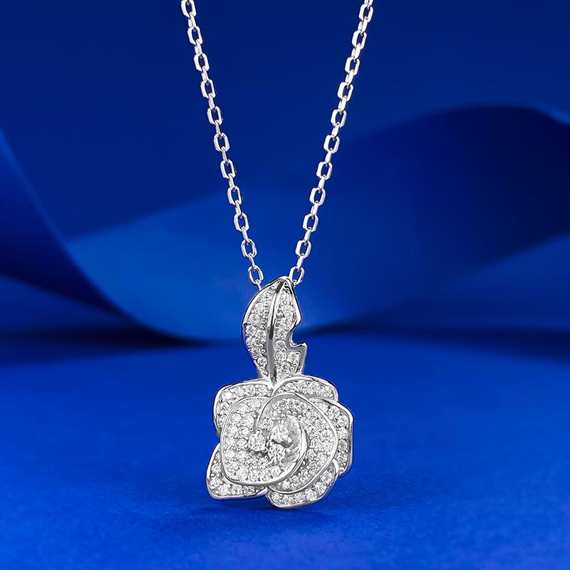 Xiancan 2023 S925 Silver Camellia Pendant Necklace: Women's Fashionable, Versatile European & American Style.