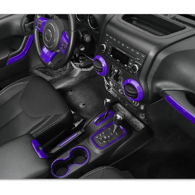 18PCS Full Set Interior Trim Kit For Jeep Wrangler JK JKU 2011-2018 4 Door,Center Console Door Handle Side Outlet Cup Holder Gear Cover Trim (Purple)