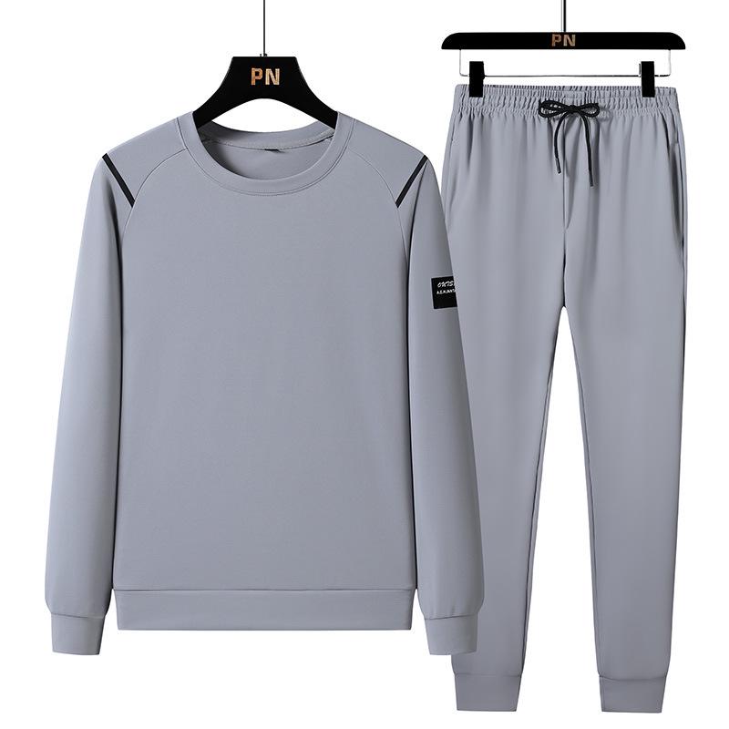 Men's Trendy Stand-Collar Sportswear: Three-Piece Set with Jacket, Long Sleeve Sweatshirt, and Pants for Autumn and Spring. Plus Size Available.