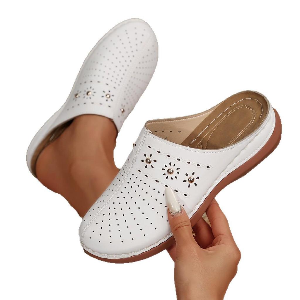 2025 Women's Thick-Soled Closed-Toe Backless Casual Slippers, Plus Size Round-Toe Summer Design