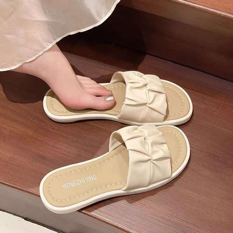 

Comfortable flat-bottomed slippers for women s summer outer wear, fashionable pleated soft bottom, not tired feet, non-slip for pregnant women, cool s 35