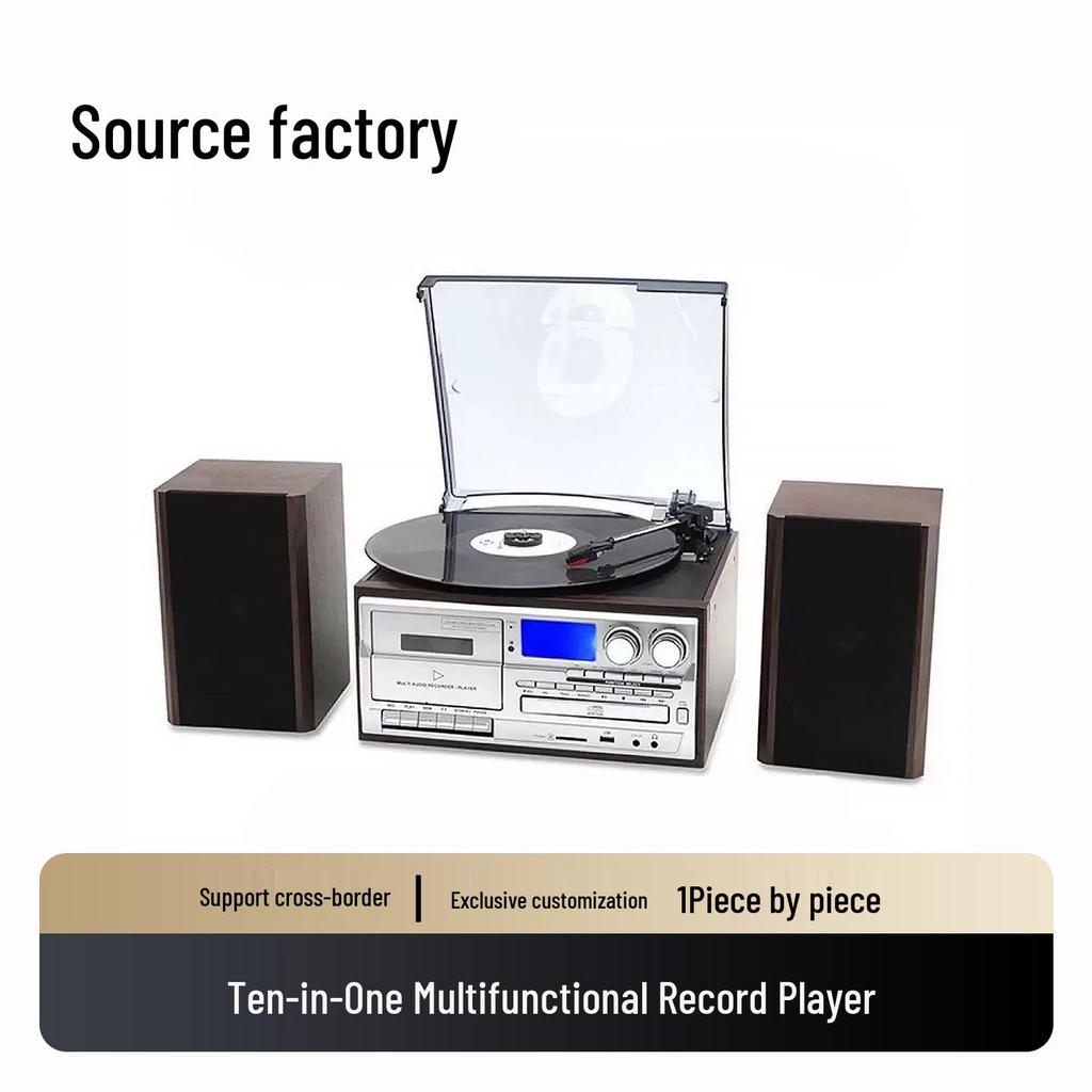Ten-in-One Retro Vinyl Record Player: Bluetooth Speaker, Radio, Cassette & CD Player, Transcriber – Perfect Gift!