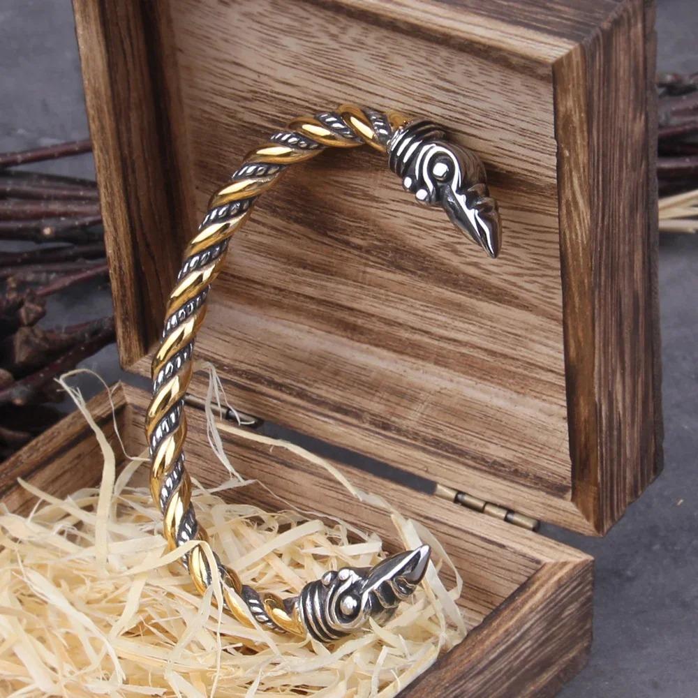 Edelstahl Wikinger Rabe Armband für Männer Nordisches Armband mit Holzbox Nordischer Stil Geschenk