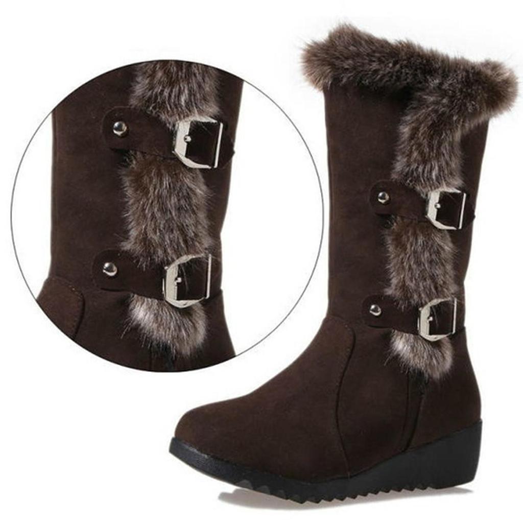 Damen Schneestiefel Warme Plüschstiefel Slope Heel Gürtelschnalle Mittelstiefel
