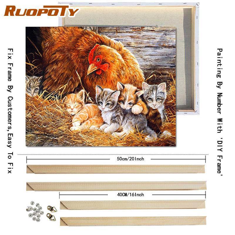 RUOPOTY DIY Painting By Numbers Animal Pictures By Number Chicken Kits Hand Painted Paintings Art Drawing On Canvas Home Decor