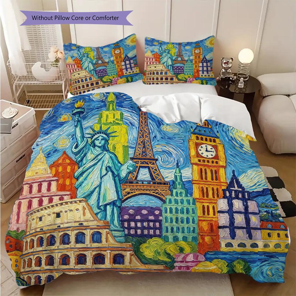 Patriotic Theme Statue of Liberty Bedding, Duvet Cover, Pillowcase, Home Decoration, Birthday Gift (1 * Duvet Cover+2 * Pillowcase, Coreless)